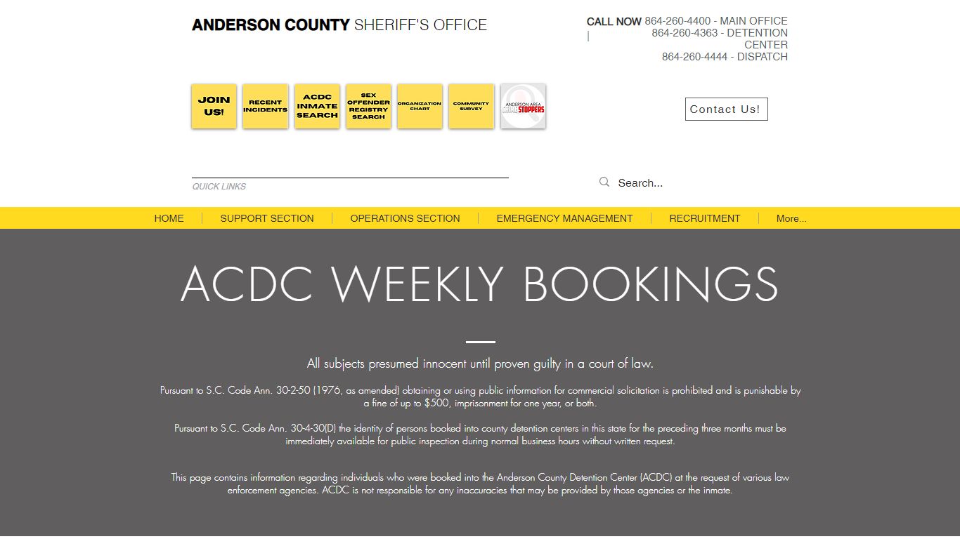 WEEKLY BOOKINGS | Anderson County Sheriff's Office | South Carolina